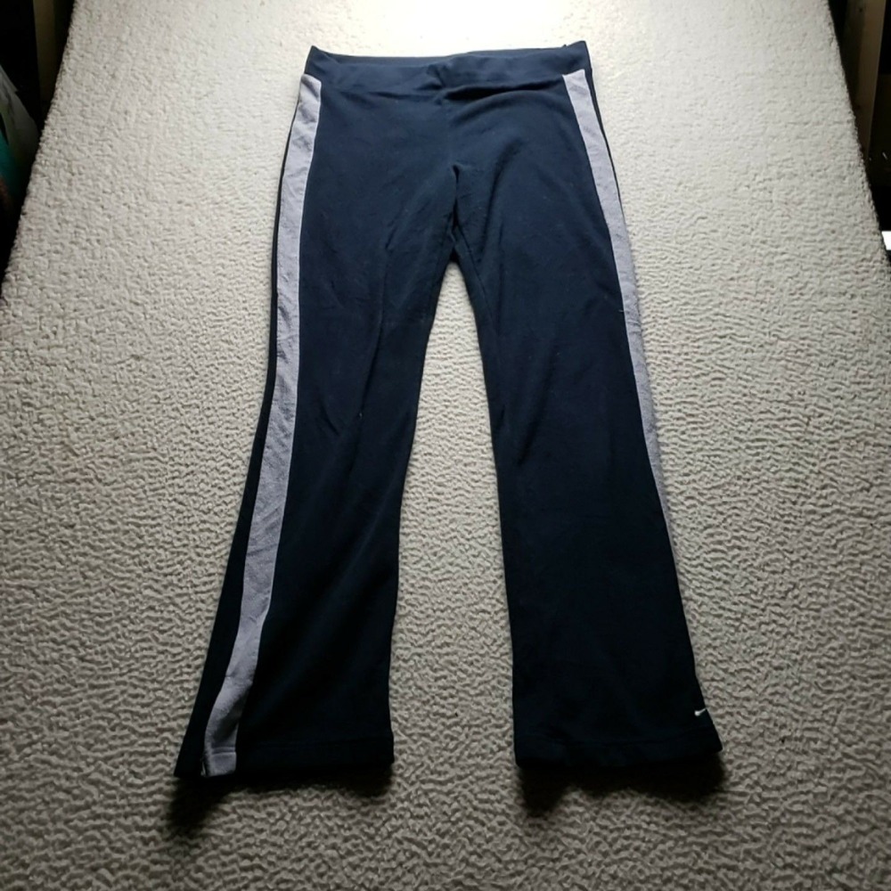 Nike Track Pants Womens L Blue Side Stripe Bootcut Knit Stretch Running